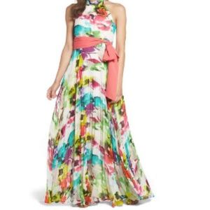 Eliza J Print Chiffon Halter Maxi Dress